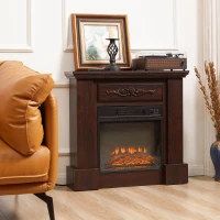 HOMCOM 32" Electric Fireplace with Mantel, Freestanding Heater with LED Log Flame, Overheat Protection and Remote Control, 1400W, Brown(m-10)
