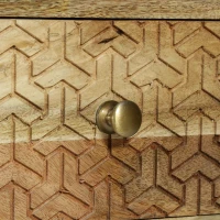 Handcrafted 3-Drawer Bedside Table with Carved Geometric Texture, Boho Mango Wood Nightstand, 18" W x 14" D x 26" H, Natural(m-6)