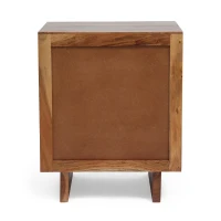 Boho Acacia Wood Nightstand, Handcrafted Design with Carved Accents, Drawer Shelf Storage, 18" W x 16" D x 22" H, Natural(m-13)