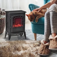 HOMCOM Electric Fireplace Heater, Freestanding Fireplace Stove with Realistic Flame Effect Overheat Protection 750W/1500W Black(m-10)