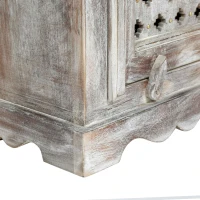 Wooden Nightstand with Drawer and Door, Handcrafted Boho Design, Durable Mango Wood Frame, 17.50"W x 14.00"D x 24.00"H, White(m-7)