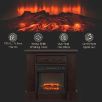 HOMCOM 32" Electric Fireplace with Mantel, Freestanding Heater with LED Log Flame, Overheat Protection and Remote Control, 1400W, Brown(m-6)