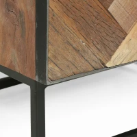 Handcrafted Boho Nightstand with Recycled Wood, Iron Frame, and Storage Cabinet, 17.5" W x 14.0" D x 23.0" H, Natural(m-7)