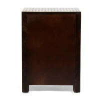 Handcrafted Boho Design with Mango Wood Frame and Buffalo Bone Inlay, Wooden 3-Drawer Nightstand, 17"W x 12"D x 24"H, Black + Dark Walnut(m-11)