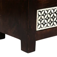 Handcrafted Boho Design with Mango Wood Frame and Buffalo Bone Inlay, Wooden 3-Drawer Nightstand, 17"W x 12"D x 24"H, Black + Dark Walnut(m-6)