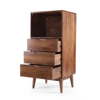 Modern 3-Drawer Handcrafted Mango Wood Chest with Splayed Legs and Display Cubby, Side Table for Bedroom, 20" W x 16" D x 41" H, Light Oak(m-11)