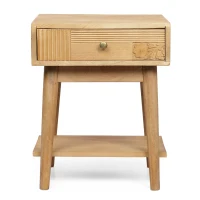 Vinsetto Boho Mango Wood Nightstand, Handcrafted Design with Carved Accents, Drawer and Bottom Shelf Storage, 17" W x 17" D x 21" H, Natural(m-8)