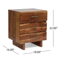 Boho Acacia Wood Nightstand, Handcrafted Design with Carved Accents, Drawer Shelf Storage, 18" W x 16" D x 22" H, Natural(m-3)