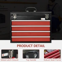 DURHAND Lockable Tool Chest and Tool Box Set of 2, 7 Drawer Tool Cabinet with Wheels, 4 Drawer Portable Tool Chest with Handle for Garage, Factory, Workshop, Red(m-4)