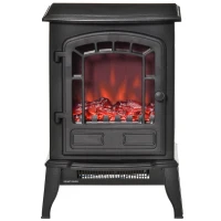 HOMCOM Electric Fireplace Heater, Freestanding Fireplace Stove with Realistic Flame Effect Overheat Protection 750W/1500W Black(m-11)
