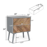 Handmade 2-Drawer Cabinet with MDF Frame and Splayed Legs, Mid-Century Modern Mango Wood Nightstand, 20" W x 13" D x 24" H, Natural(m-3)
