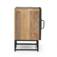 Handcrafted Boho Nightstand with Recycled Wood, Iron Frame, and Storage Cabinet, 17.5" W x 14.0" D x 23.0" H, Natural(m-10)