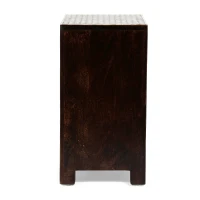 Handcrafted Boho Design with Mango Wood Frame and Buffalo Bone Inlay, Wooden 3-Drawer Nightstand, 17"W x 12"D x 24"H, Black + Dark Walnut(m-10)