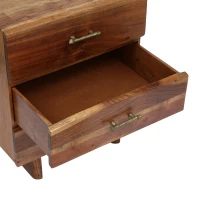 Boho Acacia Wood Nightstand, Handcrafted Design with Carved Accents, Drawer Shelf Storage, 18" W x 16" D x 22" H, Natural(m-7)