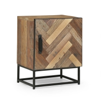 Handcrafted Boho Nightstand with Recycled Wood, Iron Frame, and Storage Cabinet, 17.5" W x 14.0" D x 23.0" H, Natural