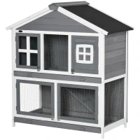 PawHut 49" Wooden Rabbit Hutch 2 Tier Bunny House Pet Playpen Enclosure for Indoor Outdoor with Slide-out Tray, Ramp, for Rabbits and Small Animals, Grey(m-11)