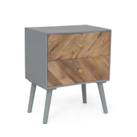Handmade 2-Drawer Cabinet with MDF Frame and Splayed Legs, Mid-Century Modern Mango Wood Nightstand, 20" W x 13" D x 24" H, Natural(m-2)