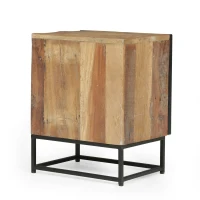 Handcrafted Boho Nightstand with Recycled Wood, Iron Frame, and Storage Cabinet, 17.5" W x 14.0" D x 23.0" H, Natural(m-11)