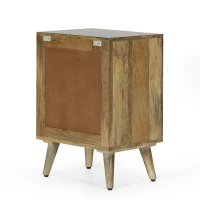 Handcrafted 3-Drawer Bedside Table with Carved Geometric Texture, Boho Mango Wood Nightstand, 18" W x 14" D x 26" H, Natural(m-12)