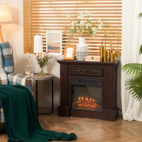 HOMCOM 32" Electric Fireplace with Mantel, Freestanding Heater with LED Log Flame, Overheat Protection and Remote Control, 1400W, Brown(m-2)