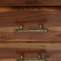 Boho Acacia Wood Nightstand, Handcrafted Design with Carved Accents, Drawer Shelf Storage, 18" W x 16" D x 22" H, Natural(m-6)