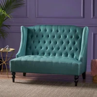 Modern Glam Loveseat Sofa with Velvet Upholstery, Wingback Design, Button-Tufted Diamond Stitch, 50.50" W x 34.00" D x 38.50" H, Teal(m-1)