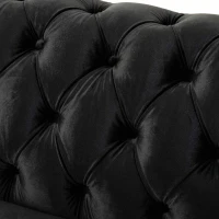 Chesterfield Velvet Loveseat Sofa, 2-Person Rolled Arm Upholstered Couch, with Tufted Buttons, Pine Wood Frame, 59.50" Wx34.00" Dx27.00" H, Black(m-7)