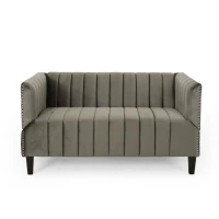 Modern Glam Loveseat Sofa with Velvet Upholstery, Wingback Design, Button-Tufted Diamond Stitch, 53.50" W x 30.50" D x 28.00" H, Grey(m-2)