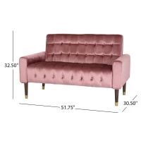 Modern Glam Loveseat Sofa with Velvet Upholstery, Wingback Design, Button-Tufted Diamond Stitch, 52.00" W x 30.50" D x 32.50" H, Blush(m-3)