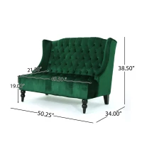 Modern Glam Loveseat Sofa with Velvet Upholstery, Wingback Design, Button-Tufted Diamond Stitch, 50.50" W x 34.00" D x 38.50" H, Emerald(m-3)