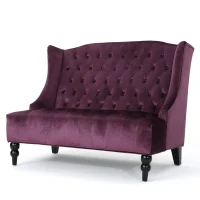 Modern Glam Loveseat Sofa with Velvet Upholstery, Wingback Design, Button-Tufted Diamond Stitch, 50.50" W x 34.00" D x 38.50" H, Raisin(m-8)