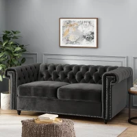 Modern Glam Loveseat Sofa with Velvet Upholstery, Wingback Design, Button-Tufted Diamond Stitch, 61.00" W x 32.00" D x 25.50" H, Black(m-1)