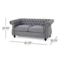 Chesterfield Loveseat Sofa, Deep Button Tufting, Rolled Arms, Nailhead Accents, 62" W x 34" D x 28" H, Dark Gray(m-3)