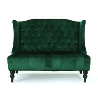 Modern Glam Loveseat Sofa with Velvet Upholstery, Wingback Design, Button-Tufted Diamond Stitch, 50.50" W x 34.00" D x 38.50" H, Emerald(m-2)