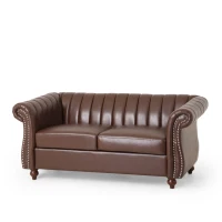 Modern PU Leather Glam loveseat sofa with Wingback Design and Button-Tufted Diamond Stitch, 62.00" W x 33.00" D x 28.50" H, Dark Brown(m-9)