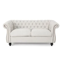 Chesterfield Loveseat Sofa, Deep Button Tufting, Rolled Arms, Nailhead Accents, 62" W x 34" D x 28" H, Beige(m-2)