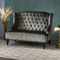 Modern Glam Loveseat Sofa with Velvet Upholstery, Wingback Design, Button-Tufted Diamond Stitch, 50.50" W x 34.00" D x 38.50" H, Gray(m-4)