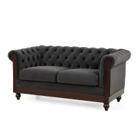 Chesterfield Velvet Loveseat Sofa, 2-Person Rolled Arm Upholstered Couch, with Tufted Buttons, Pine Wood Frame, 59.50" Wx34.00" Dx27.00" H, Dark Gray(m-11)