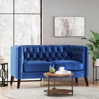 Modern Glam Loveseat sofa with Velvet Upholstery, Wingback Design, Button-Tufted Diamond Stitch, 53.50" W x 31.00" D x 30.00" H, Navy Blue(m-5)
