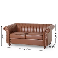 Modern PU Leather Glam Loveseat Sofa with Wingback Design and Button-Tufted Diamond Stitch, 62.00" W x 33.00" D x 28.50" H, Light Brown(m-3)