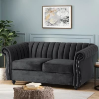 Modern Glam Loveseat Sofa with Velvet Upholstery, Wingback Design, Button-Tufted Diamond Stitch, 62.00" W x 33.00" D x 28.50" H, Black(m-4)