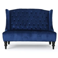 Modern Glam Loveseat Sofa with Velvet Upholstery, Wingback Design, Button-Tufted Diamond Stitch, 50.50" W x 34.00" D x 38.50" H, Navy Blue(m-2)