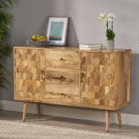 Mid-Century Modern 3-Drawer Sideboard with 2 Doors, Mango Wood, 3D Tile Weave Design, Ample Storage, 56" W x 16" D x 36" H, Natural(m-1)