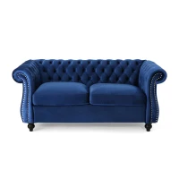 Chesterfield Loveseat Sofa, Deep Button Tufting, Rolled Arms, Nailhead Accents, 62" W x 34" D x 28" H, Navy Blue(m-2)