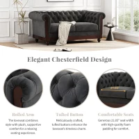 Chesterfield Velvet Loveseat Sofa, 2-Person Rolled Arm Upholstered Couch, with Tufted Buttons, Pine Wood Frame, 59.50" Wx34.00" Dx27.00" H, Dark Gray(m-5)