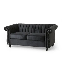 Modern Glam Loveseat Sofa with Velvet Upholstery, Wingback Design, Button-Tufted Diamond Stitch, 62.00" W x 33.00" D x 28.50" H, Black(m-9)