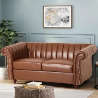 Modern PU Leather Glam Loveseat Sofa with Wingback Design and Button-Tufted Diamond Stitch, 62.00" W x 33.00" D x 28.50" H, Light Brown(m-1)
