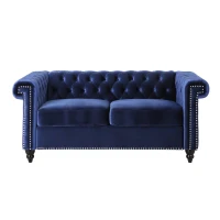Modern Glam Loveseat Sofa with Velvet Upholstery, Wingback Design, Button-Tufted Diamond Stitch, 61.00" W x 32.00" D x 25.50" H, Blue(m-2)