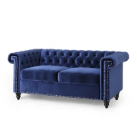 Modern Glam Loveseat Sofa with Velvet Upholstery, Wingback Design, Button-Tufted Diamond Stitch, 61.00" W x 32.00" D x 25.50" H, Blue(m-9)