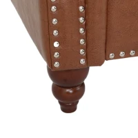 Modern Glam Faux Leather Loveseat Sofa with Nailhead Accents and Channel Stitching, Birch Wood Legs, 61" L x 32" W x 25.5" H, Light Brown(m-7)